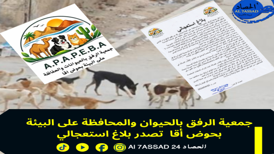 جريدة الحصاد24 تتوصل ببلاغ استعجالي من جمعية الرفق بالحيوانات بحوض أقا